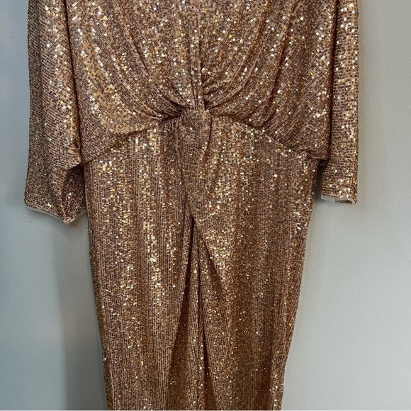 TFNC V Neck Sequins Midi Dress Plus Sz 22 Maternity Golden Party Formal Cocktail - Picture 8 of 16